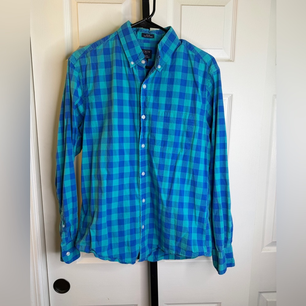 J. Crew Men's Blue Checkered Shirt, size Medium